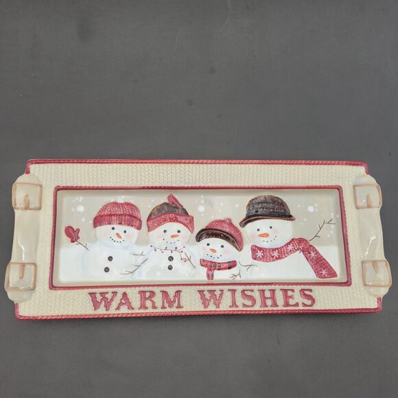 St Nicholas Square Warm Wishes Cookie Snack Tray Snowmen Winter Vtg - Picture 5 of 6